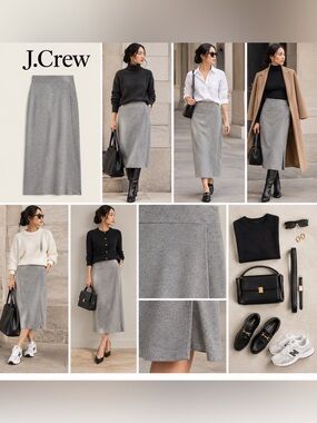 J. Crew Reimagined Heather Gray Merino Blend Pencil Skirt Large